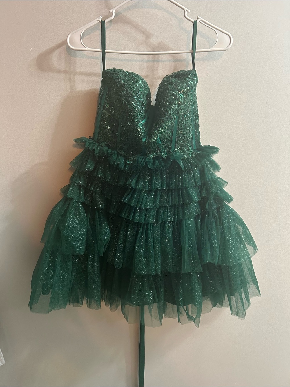 Emerald Green Ruffled Tulle Dress